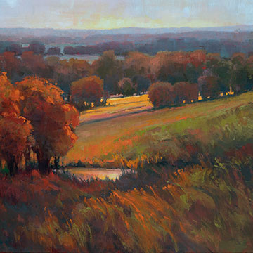autumn landscape of grasses, hills and trees